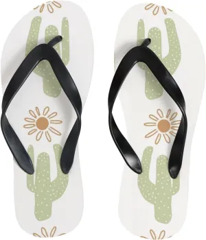 Womens Flip Flops for Summer Beach - Cute Cactus and Sunflower Casual Slide Flat Sandals Thong Slippers