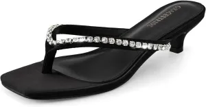 Women’s Flip-Flops Kitten Heels Thong Sandals For Women Square Toe Slip On Fashion Summer Dress Sandals