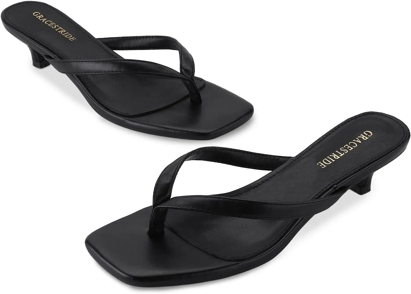 Women’s Flip-Flops Kitten Heels Thong Sandals For Women Square Toe Slip On Fashion Summer Dress Sandals