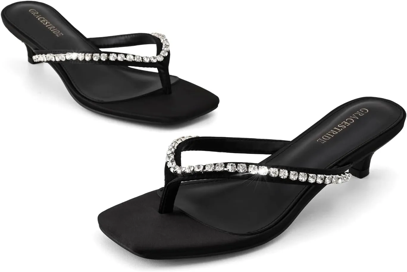 Women’s Flip-Flops Kitten Heels Thong Sandals For Women Square Toe Slip On Fashion Summer Dress Sandals