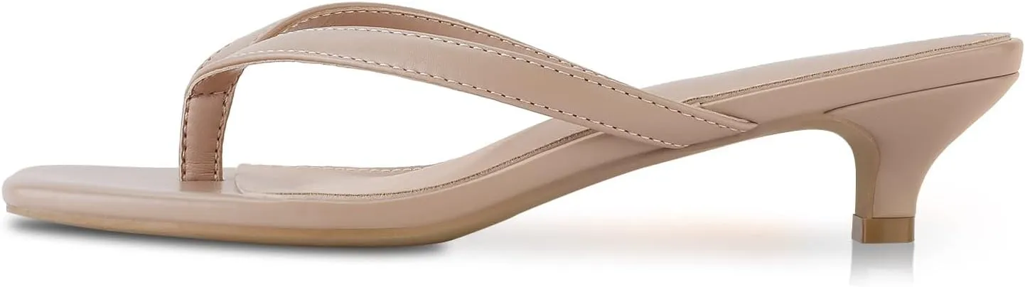 Women’s Flip-Flops Kitten Heels Thong Sandals For Women Square Toe Slip On Fashion Summer Dress Sandals