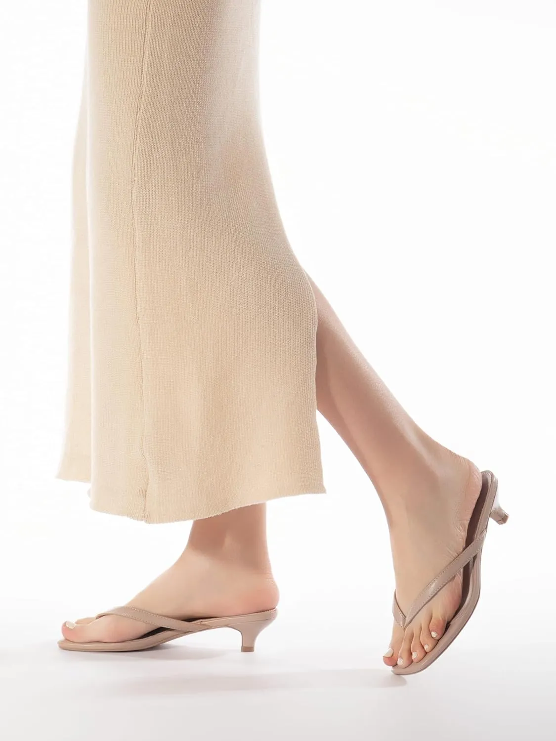 Women’s Flip-Flops Kitten Heels Thong Sandals For Women Square Toe Slip On Fashion Summer Dress Sandals