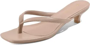 Women’s Flip-Flops Kitten Heels Thong Sandals For Women Square Toe Slip On Fashion Summer Dress Sandals