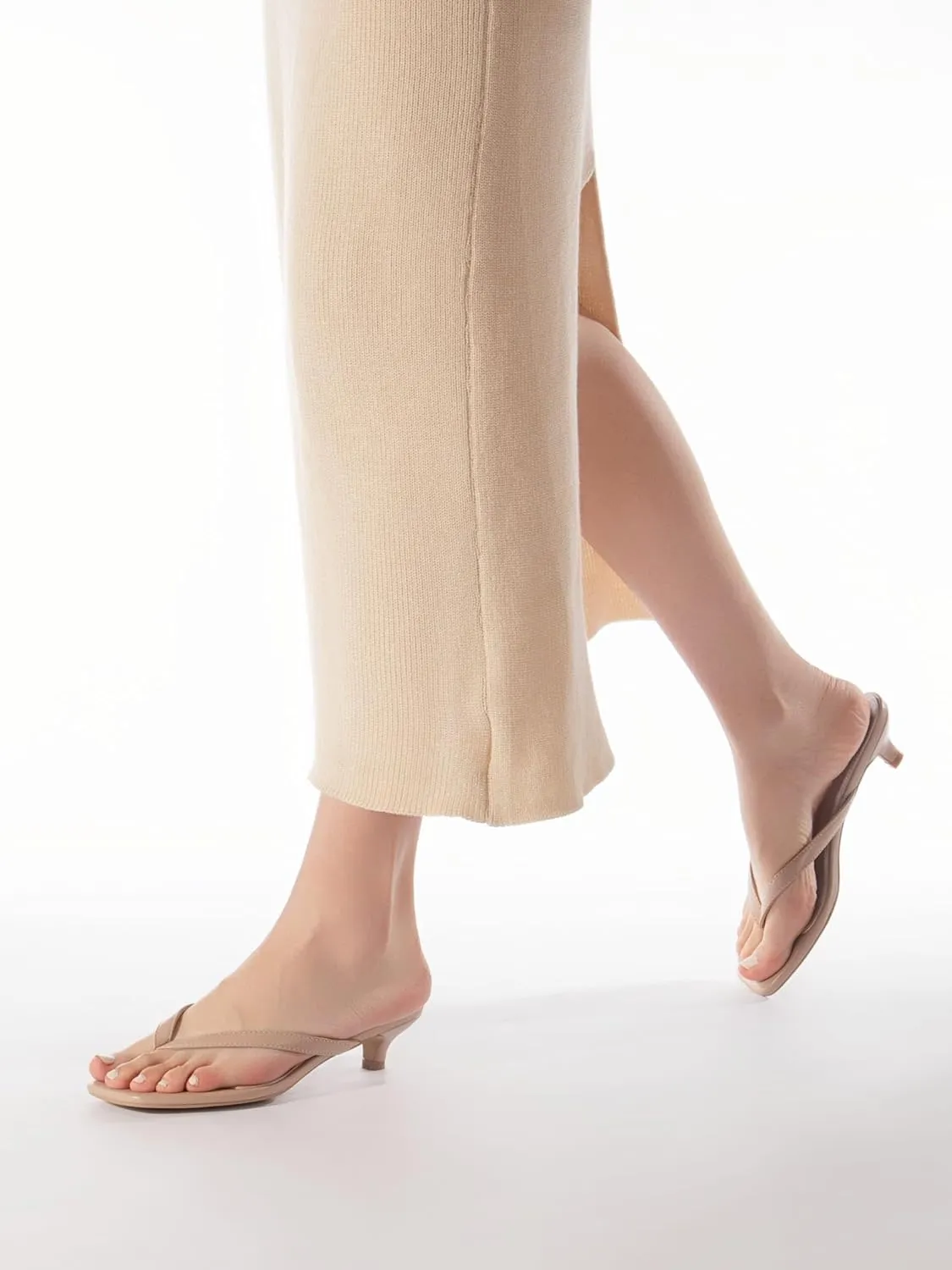 Women’s Flip-Flops Kitten Heels Thong Sandals For Women Square Toe Slip On Fashion Summer Dress Sandals