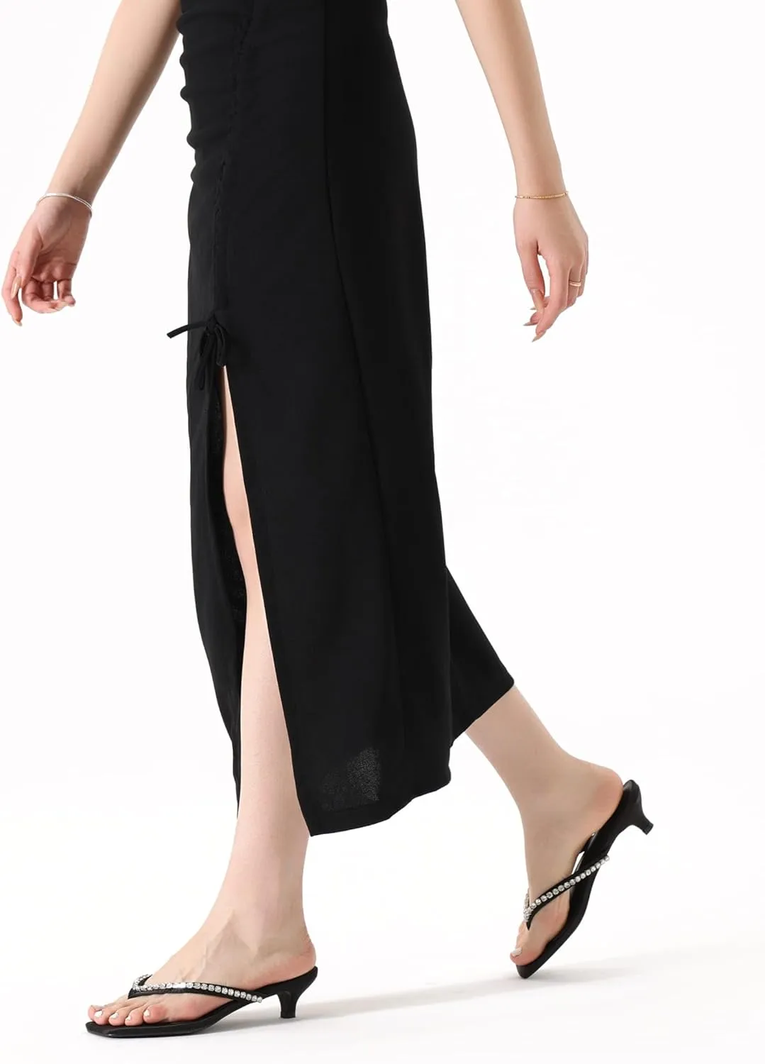 Women’s Flip-Flops Kitten Heels Thong Sandals For Women Square Toe Slip On Fashion Summer Dress Sandals