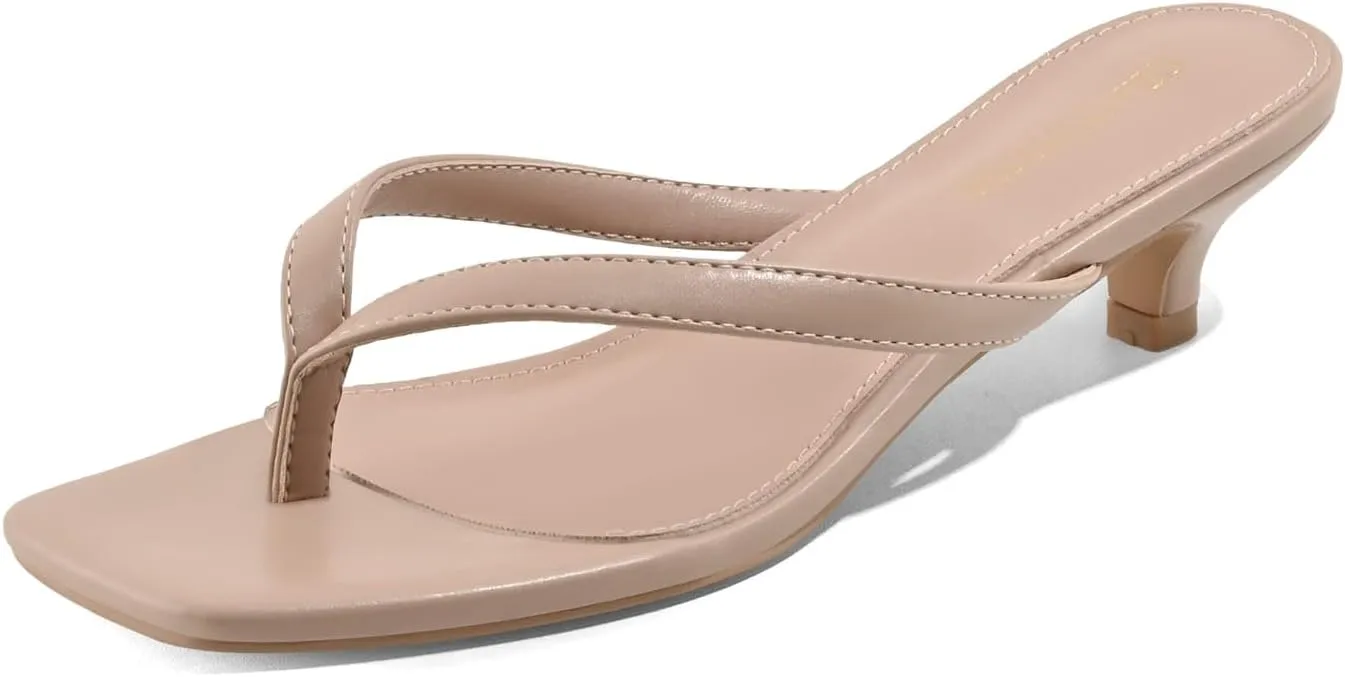 Women’s Flip-Flops Kitten Heels Thong Sandals For Women Square Toe Slip On Fashion Summer Dress Sandals