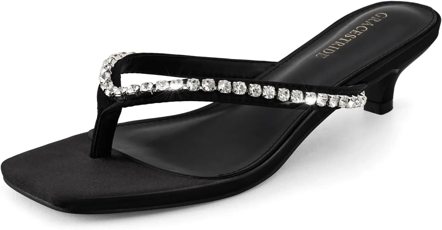 Women’s Flip-Flops Kitten Heels Thong Sandals For Women Square Toe Slip On Fashion Summer Dress Sandals