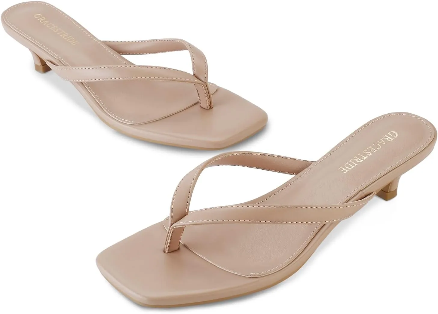 Women’s Flip-Flops Kitten Heels Thong Sandals For Women Square Toe Slip On Fashion Summer Dress Sandals