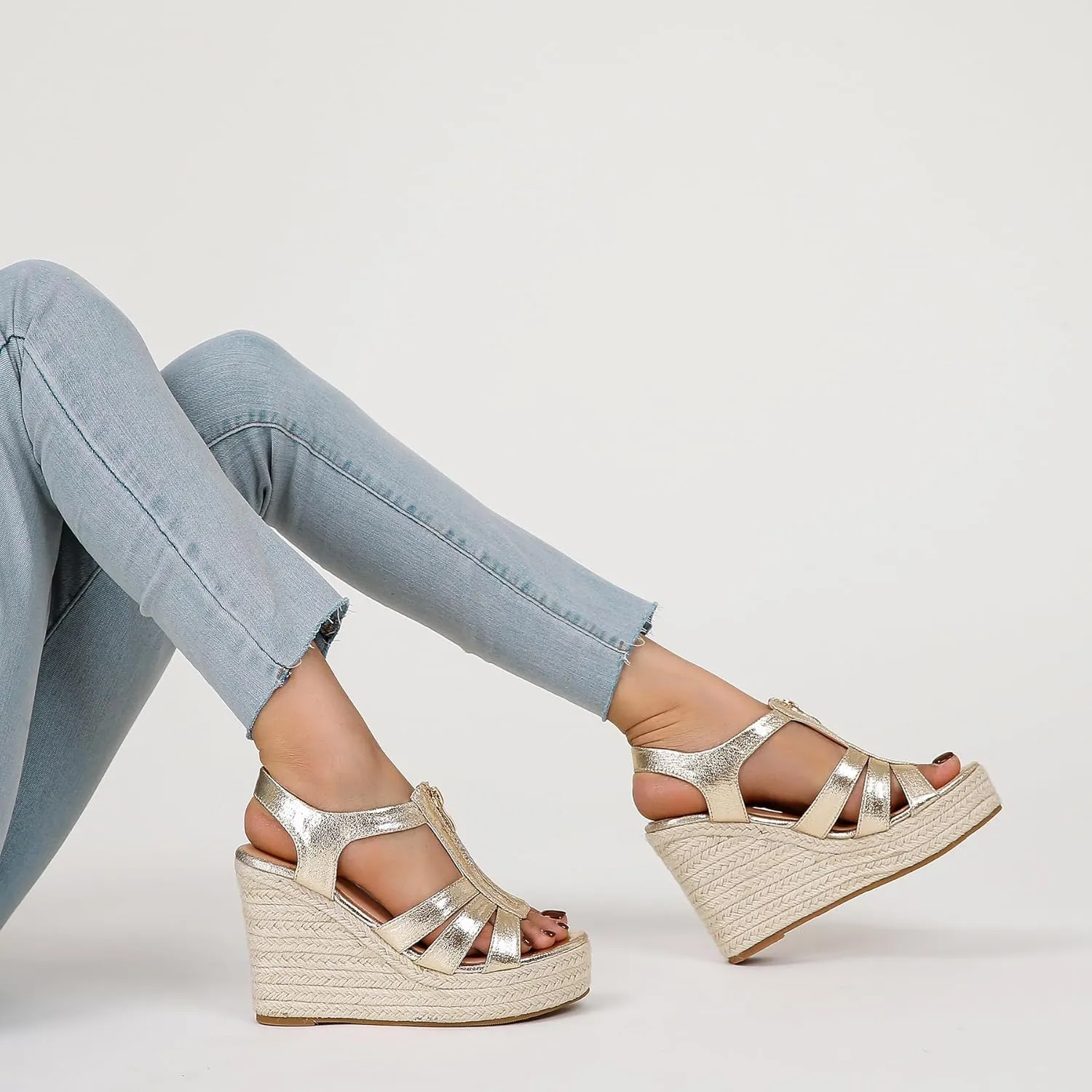 Womens Front Zipper Espadrille Wedge Sandals Dressy, High Heel Platform Sandals Open Toe Slingback, Comfy Sexy Summer Wedges Sandals