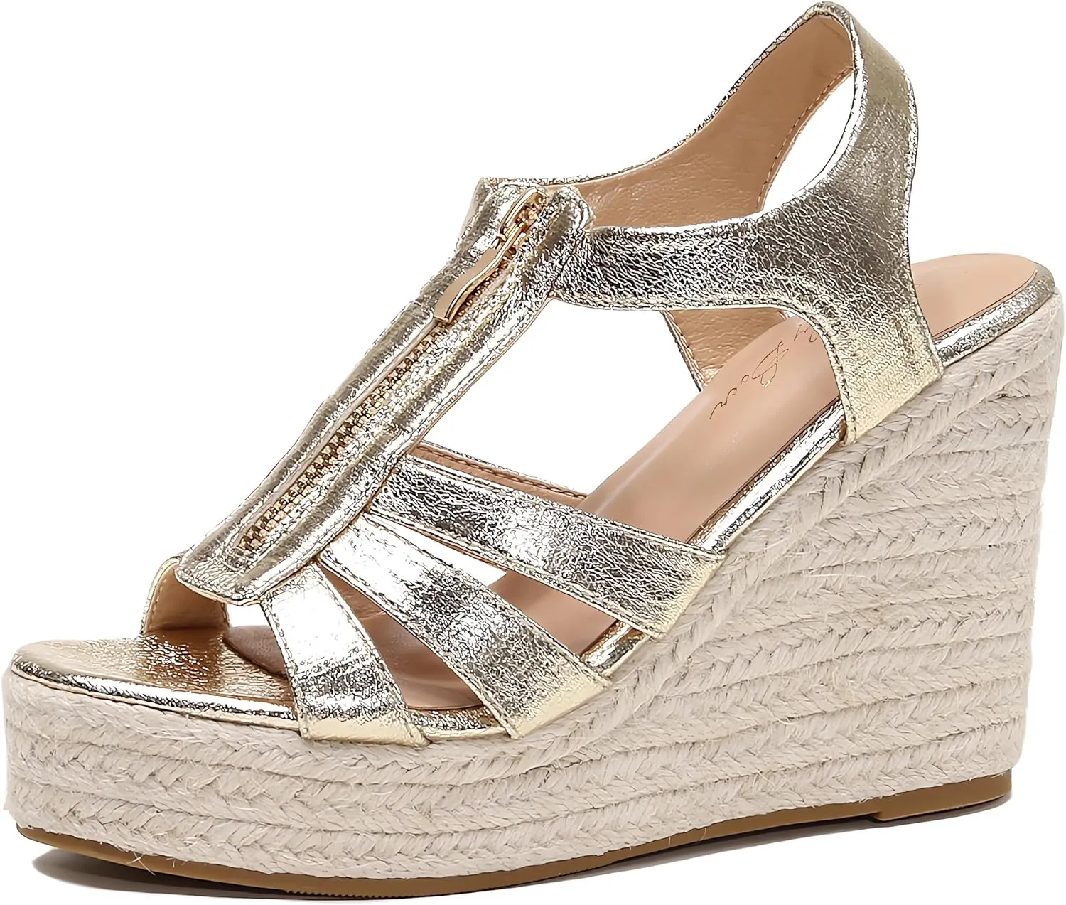 Womens Front Zipper Espadrille Wedge Sandals Dressy, High Heel Platform Sandals Open Toe Slingback, Comfy Sexy Summer Wedges Sandals