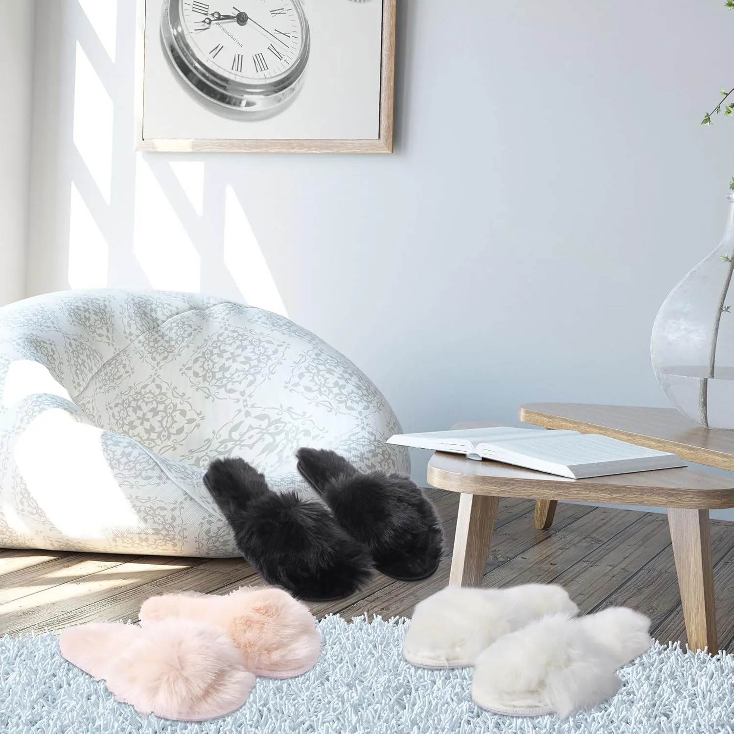 Women’s Fuzzy Slippers, Indoor Slippers for Women Girls Soft Memory Foam House Slippers Open Toe Plush Fluffy Bedroom Slip On Shoes