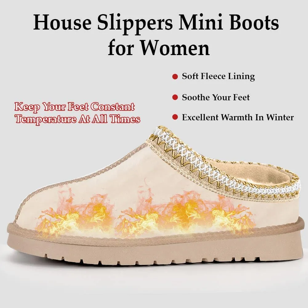 Women's Fuzzy Slippers Platform Mini Boots for Women Comfy House Slippers Slip On Shoes Non-Slip Suede Clogs