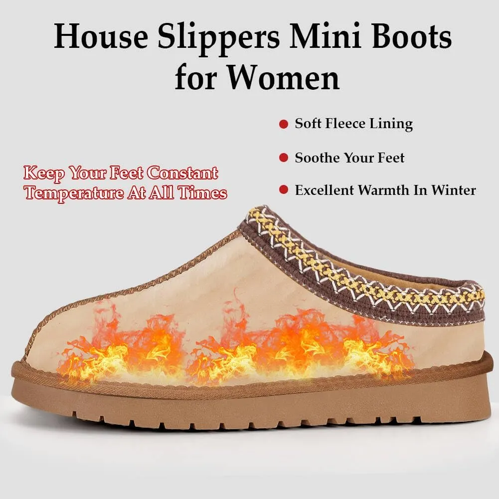 Women's Fuzzy Slippers Platform Mini Boots for Women Comfy House Slippers Slip On Shoes Non-Slip Suede Clogs