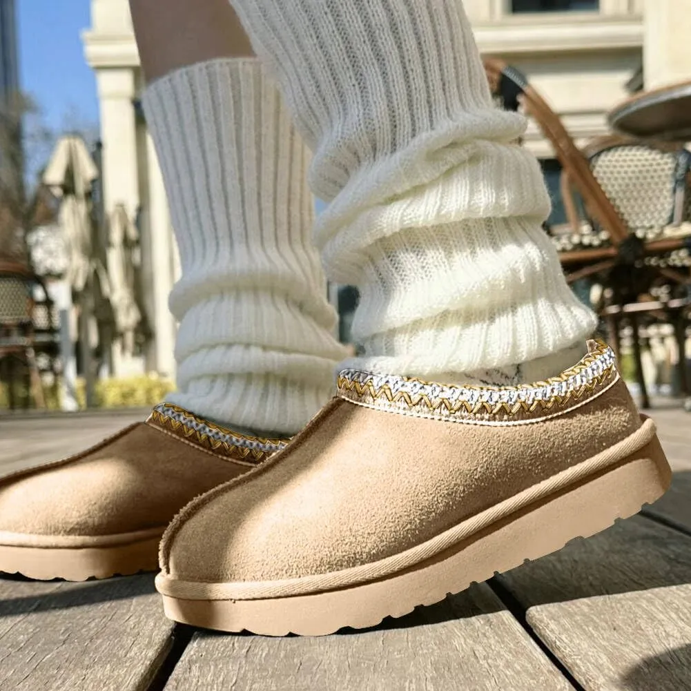 Women's Fuzzy Slippers Platform Mini Boots for Women Comfy House Slippers Slip On Shoes Non-Slip Suede Clogs