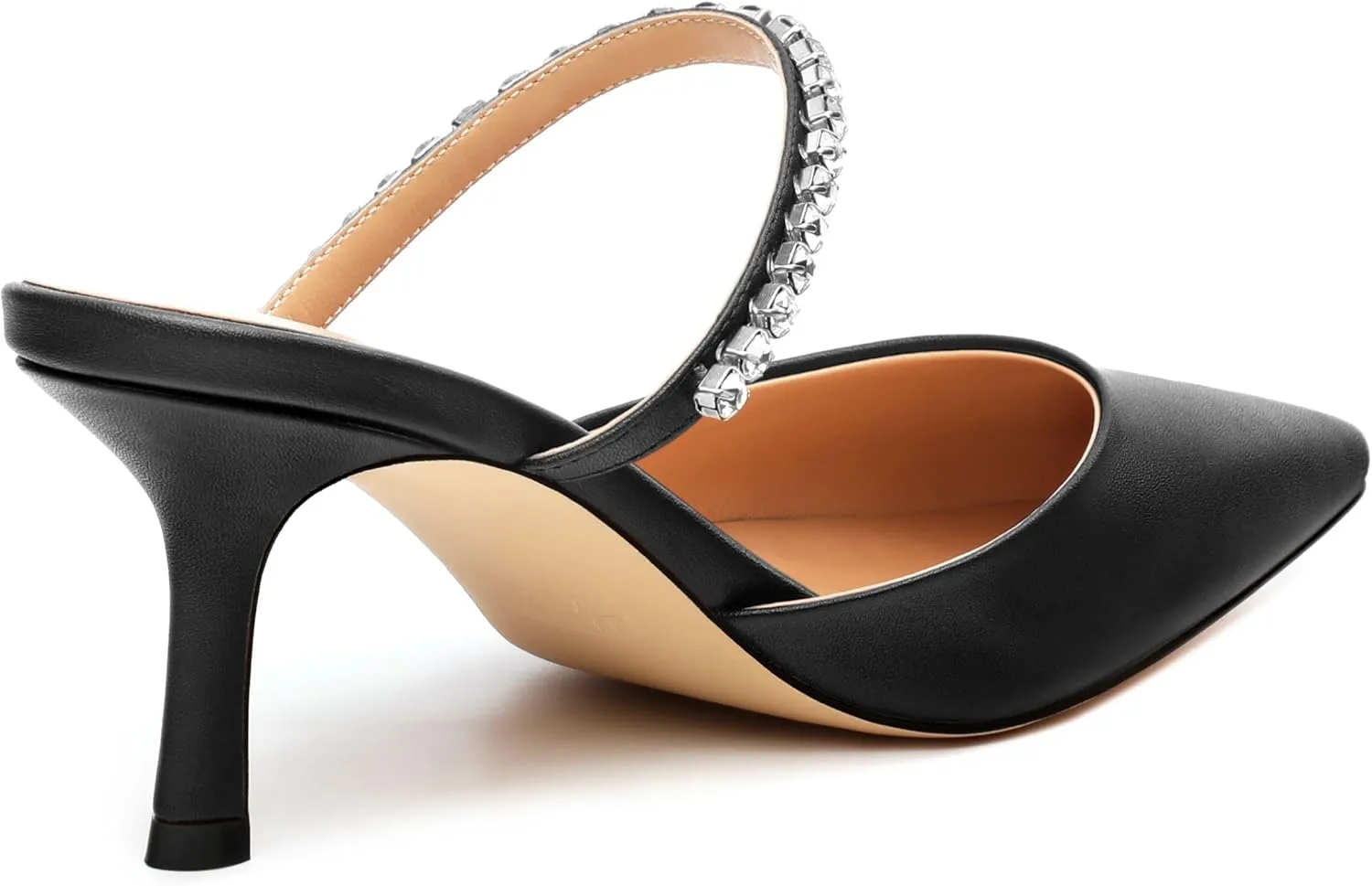 Women's Heeled Mules Rhinestone Strap Pointed Toe Pumps Stiletto Mid Heels Slip On Wedding Party Sandals for Women 2.5 Inch