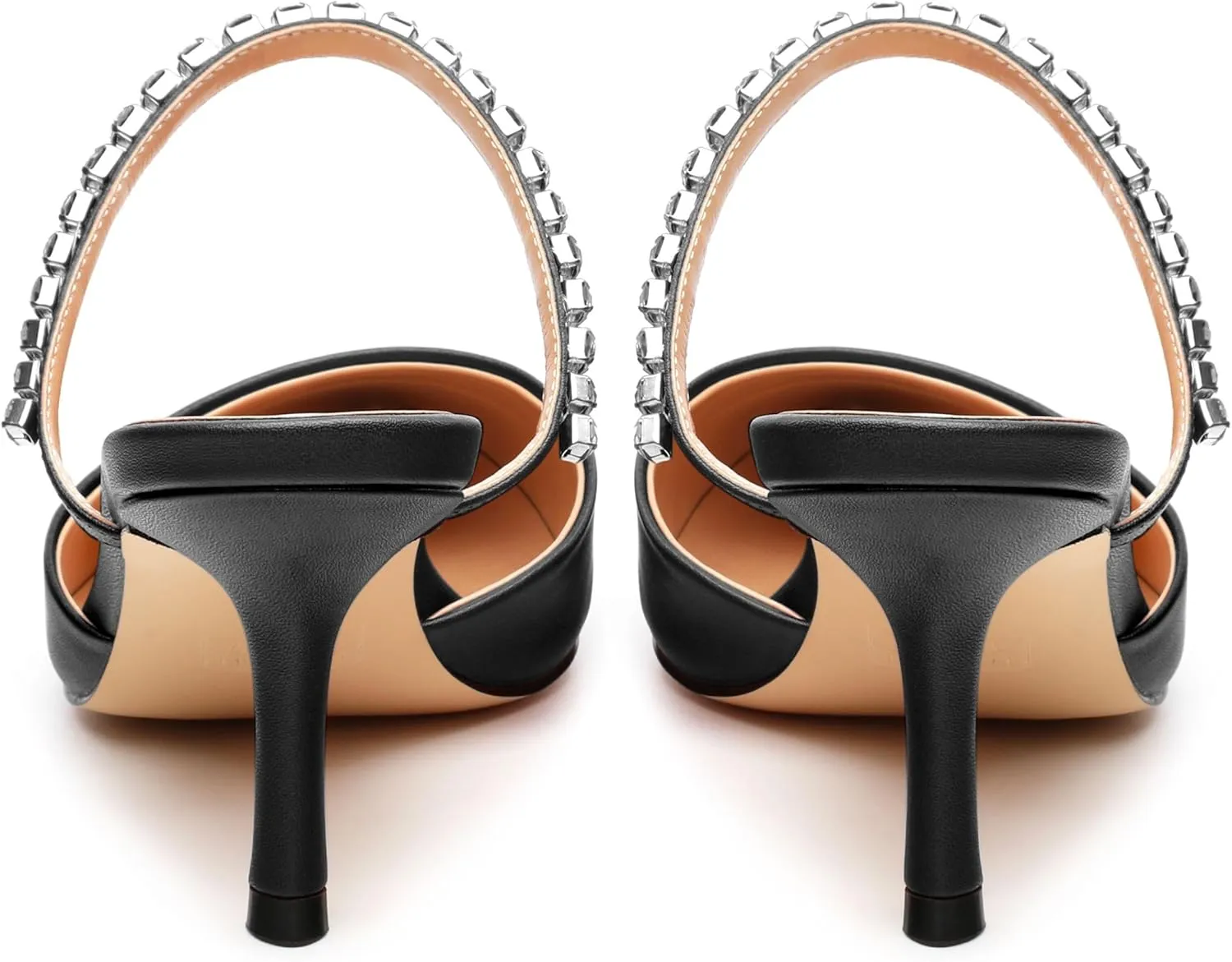 Women's Heeled Mules Rhinestone Strap Pointed Toe Pumps Stiletto Mid Heels Slip On Wedding Party Sandals for Women 2.5 Inch