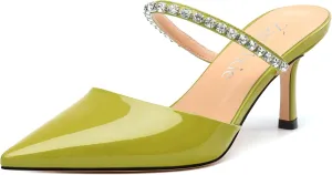 Womens Heeled Sandals Rhinestones Strap Pointed Toe Stiletto High Heels Fashion Dress Mules Shoes For Women 2.5 Inch