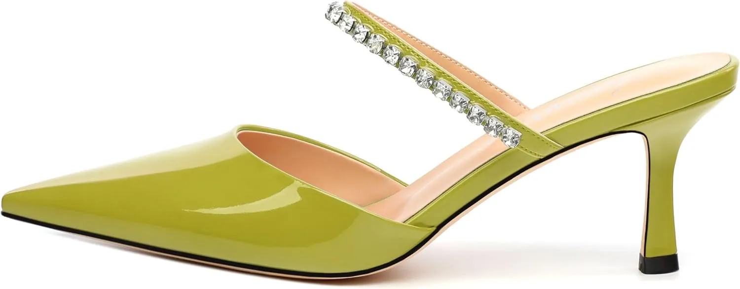 Womens Heeled Sandals Rhinestones Strap Pointed Toe Stiletto High Heels Fashion Dress Mules Shoes For Women 2.5 Inch