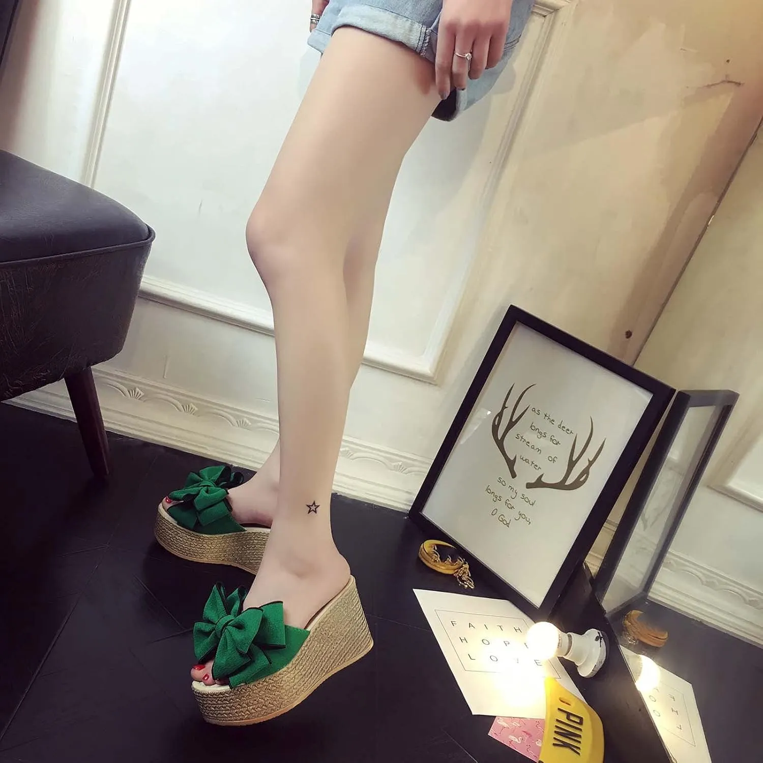 Women's High Heeled Bow-Knot Platform Wedge Flip-Flops Beach Sandals Fashion Espadrille Slippers Summer Thong
