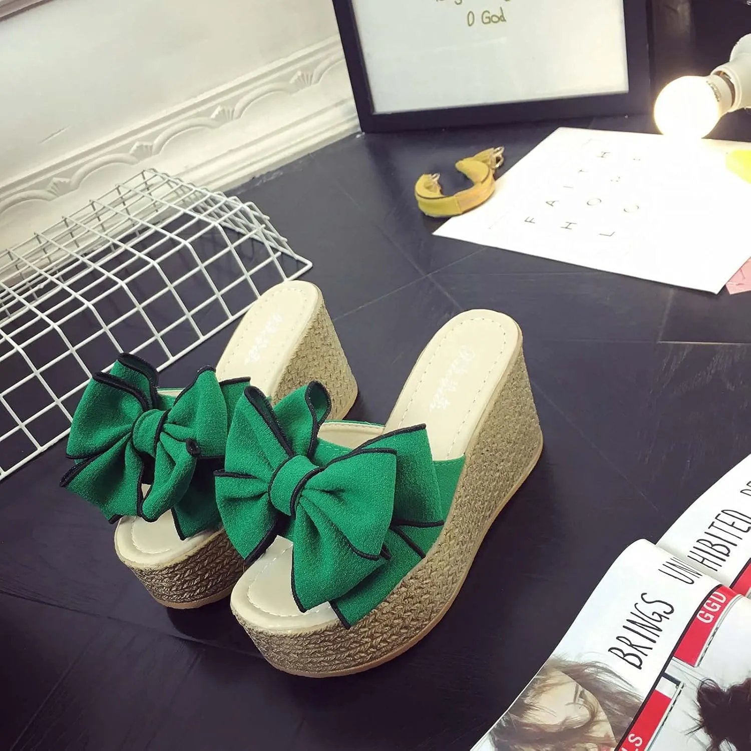 Women's High Heeled Bow-Knot Platform Wedge Flip-Flops Beach Sandals Fashion Espadrille Slippers Summer Thong