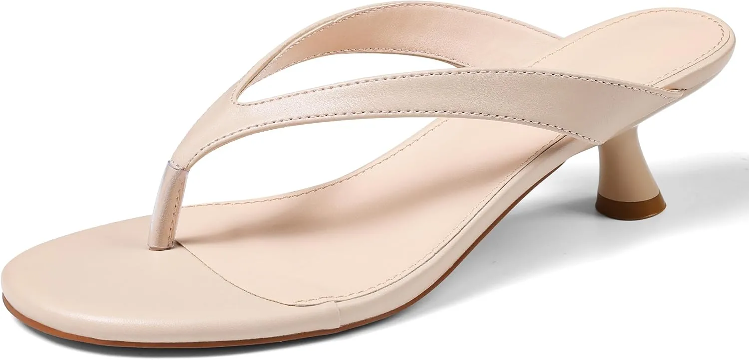 Womens Kitten Heel Sandals Round Open Toe Flip Flop Heels One Strap Slides Short Heeled Sandals for Women