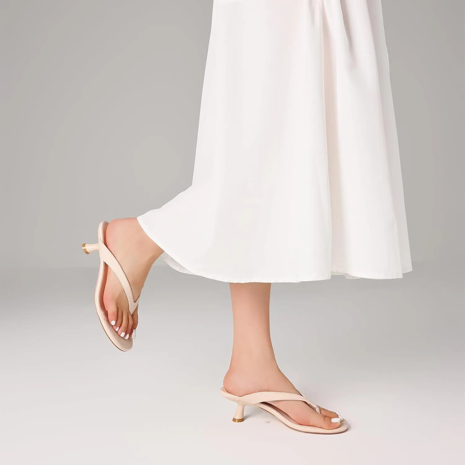 Womens Kitten Heel Sandals Round Open Toe Flip Flop Heels One Strap Slides Short Heeled Sandals for Women