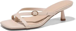 Women's kitten heels square toe flip flop mule heels dressy comfort 1.97 inches low sandal buckle cute sexy thong mules