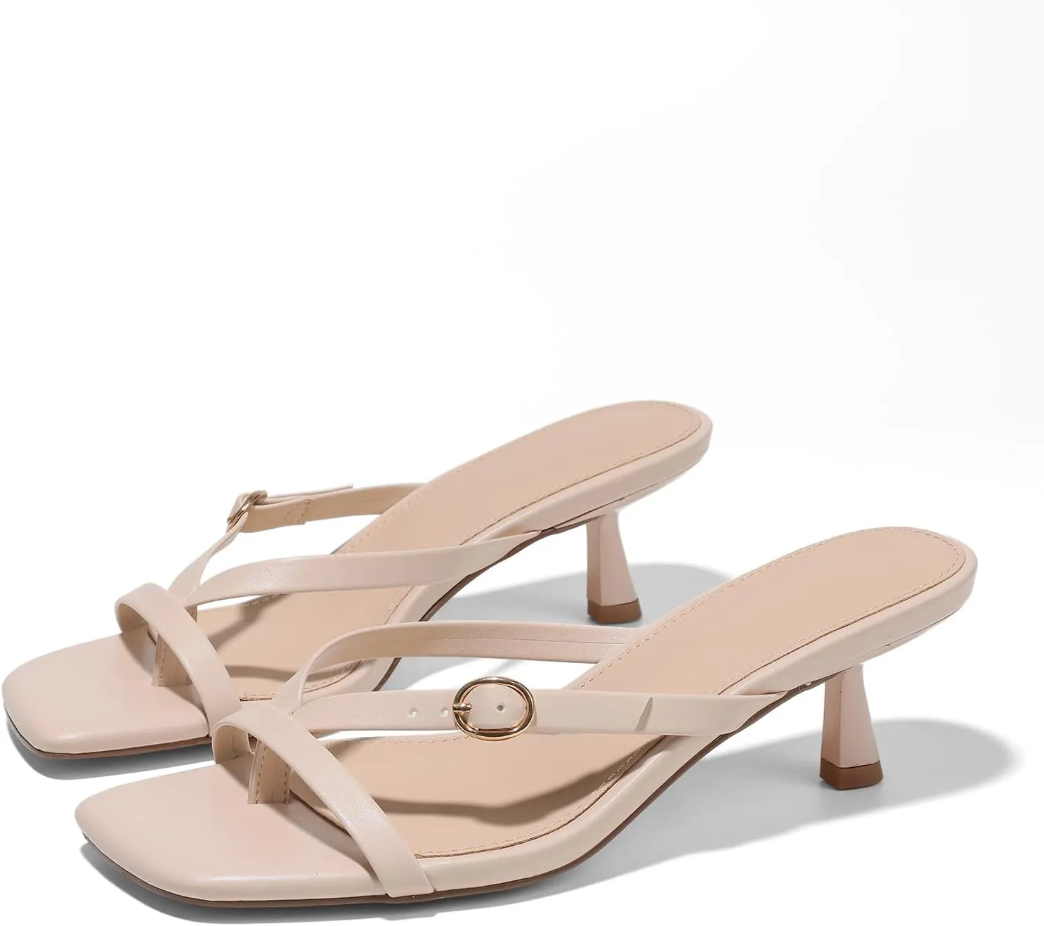 Women's kitten heels square toe flip flop mule heels dressy comfort 1.97 inches low sandal buckle cute sexy thong mules
