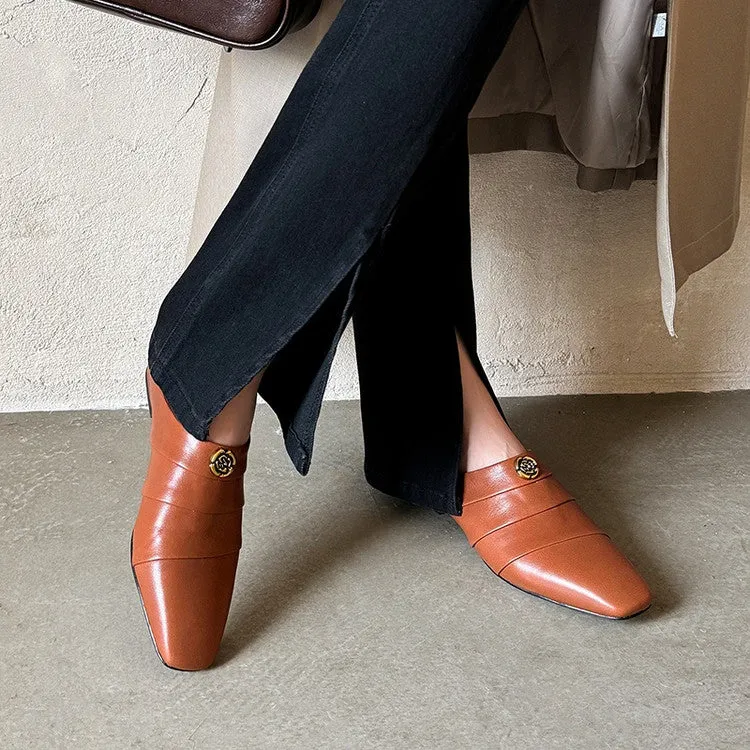 Women's Leather Comfortable Stylish Slip-on Mules With Low Heel