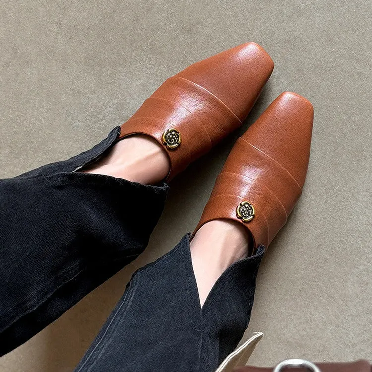 Women's Leather Comfortable Stylish Slip-on Mules With Low Heel