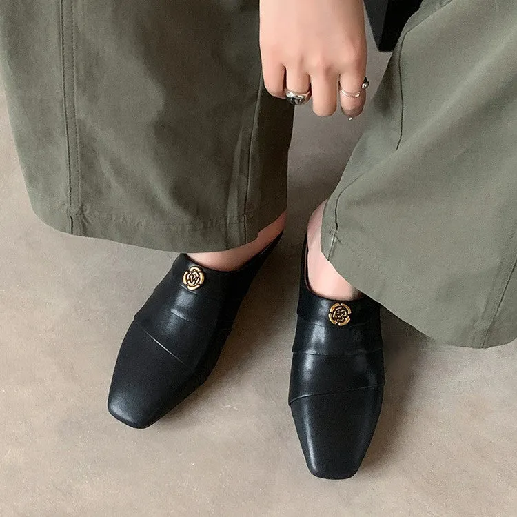 Women's Leather Comfortable Stylish Slip-on Mules With Low Heel