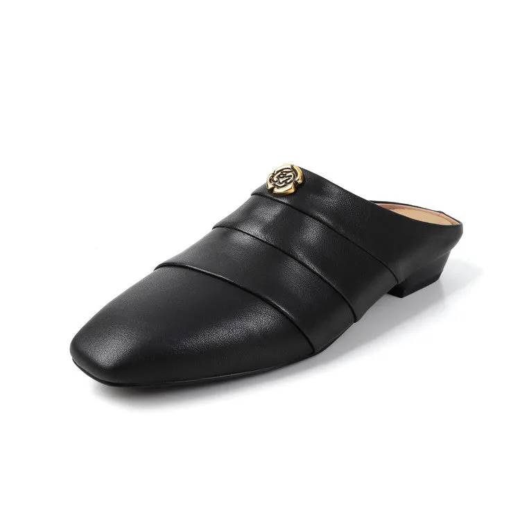 Women's Leather Comfortable Stylish Slip-on Mules With Low Heel