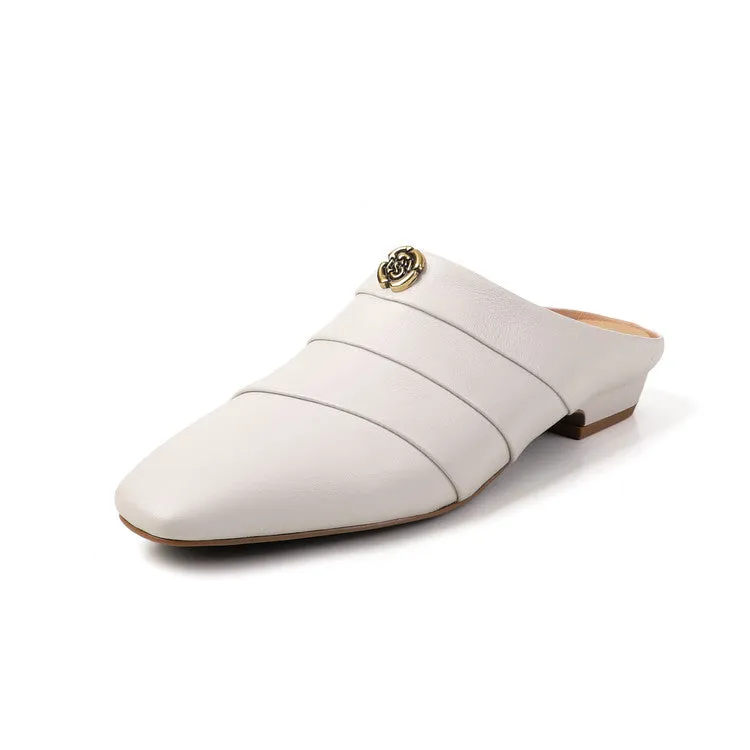 Women's Leather Comfortable Stylish Slip-on Mules With Low Heel