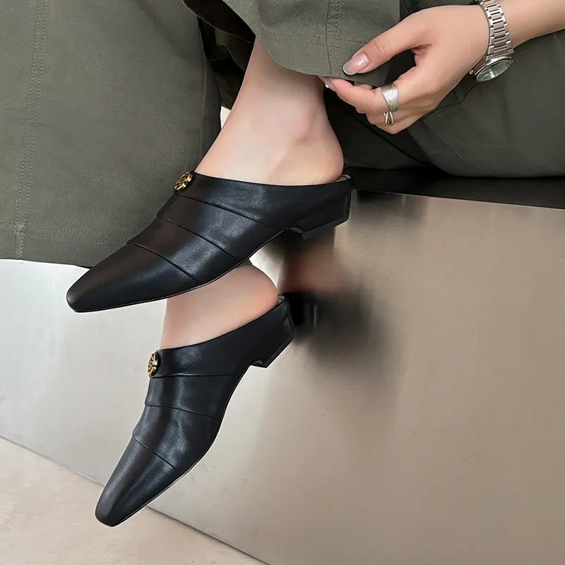 Women's Leather Comfortable Stylish Slip-on Mules With Low Heel