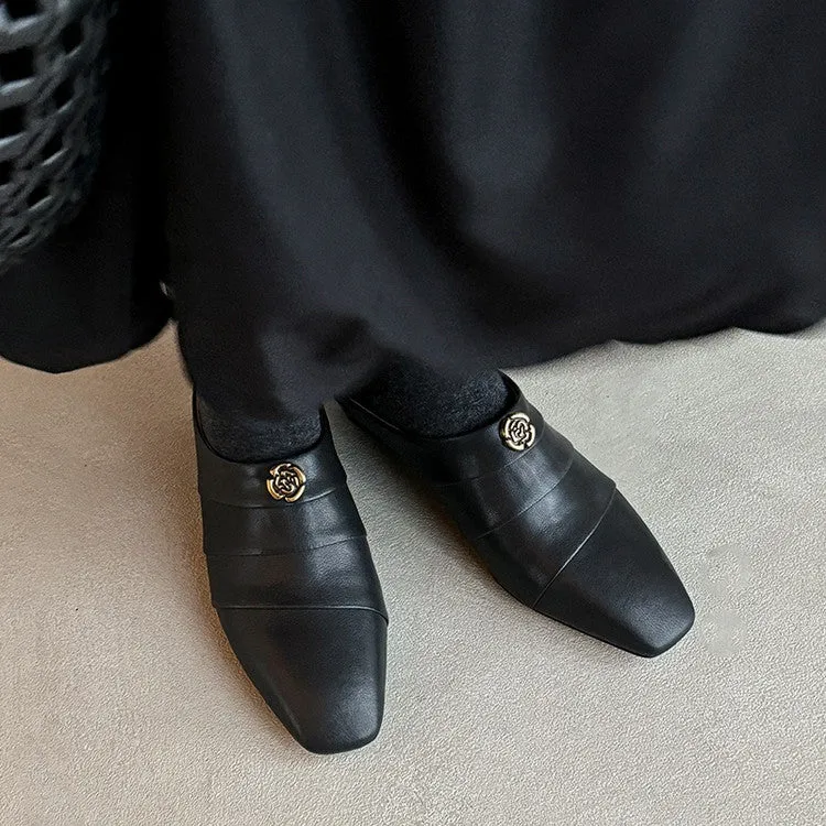 Women's Leather Comfortable Stylish Slip-on Mules With Low Heel