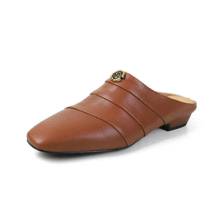 Women's Leather Comfortable Stylish Slip-on Mules With Low Heel