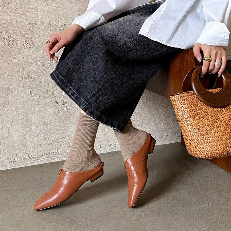 Women's Leather Comfortable Stylish Slip-on Mules With Low Heel