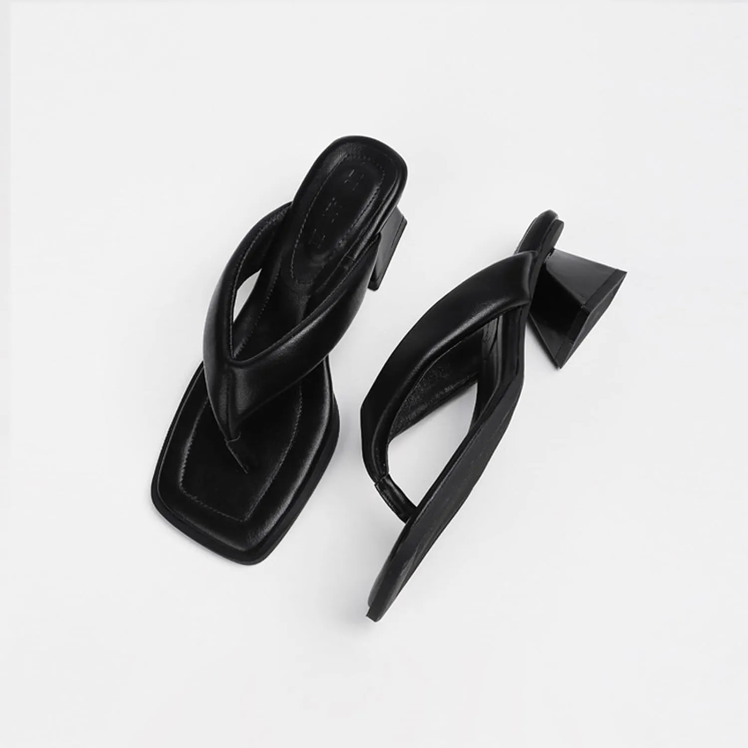 Women's Leather Low Block Heel Square Toe Flip Flops Comfort Open Toe Slip On Chunky Heel Clip Toe Sandals Summer Casual Party Beach Slides