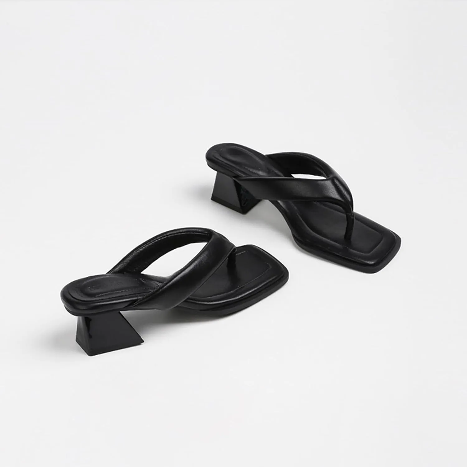 Women's Leather Low Block Heel Square Toe Flip Flops Comfort Open Toe Slip On Chunky Heel Clip Toe Sandals Summer Casual Party Beach Slides