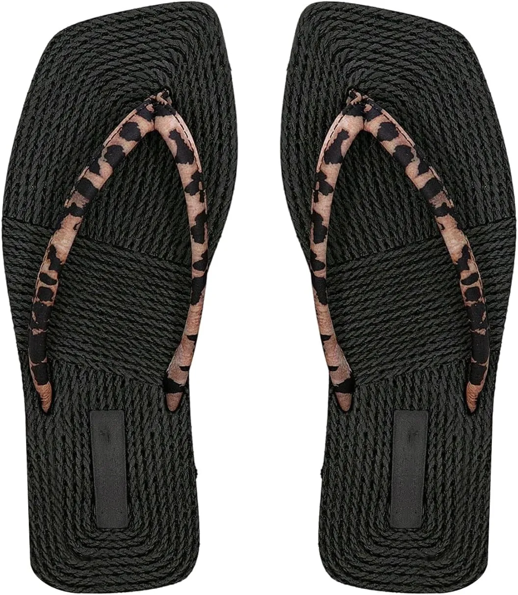 Women's Leopard Print Flip Flops Open Toe Thong Sandals Holiday Tropical Flats Slippers