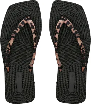 Women's Leopard Print Flip Flops Open Toe Thong Sandals Holiday Tropical Flats Slippers
