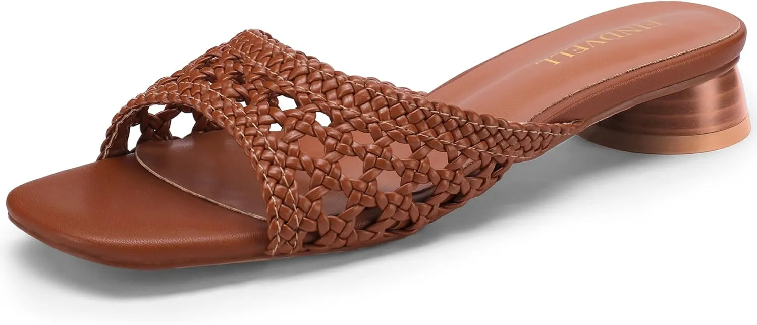Women's Low Heels Sandals Braided Mule Chunky Block Heeled Slides Square Open toe Slip On Mules Fashion Heels