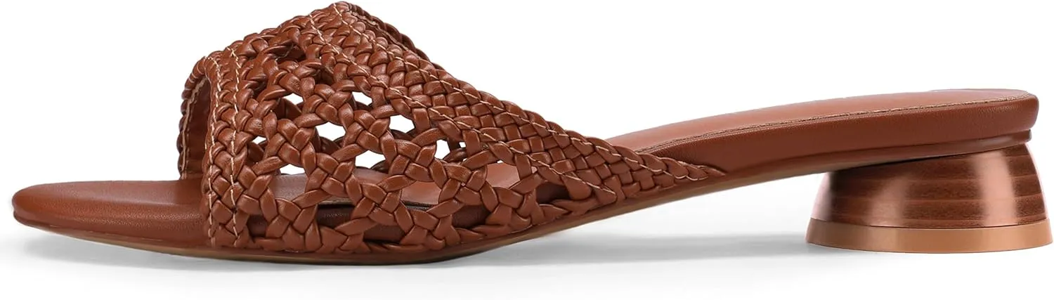 Women's Low Heels Sandals Braided Mule Chunky Block Heeled Slides Square Open toe Slip On Mules Fashion Heels