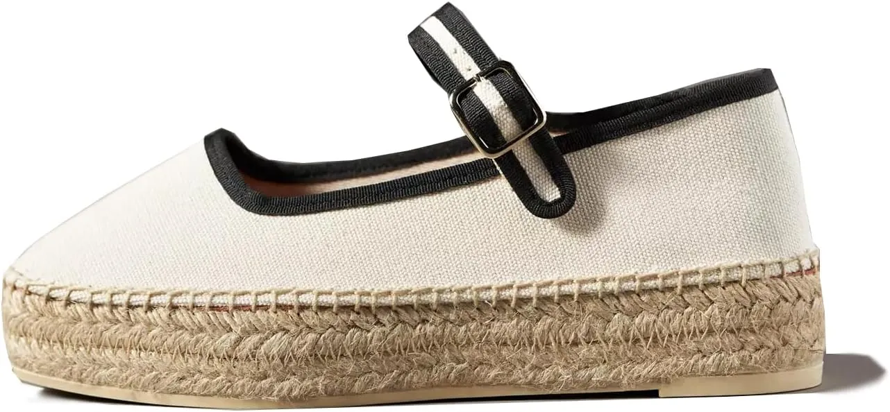 Women's Mary Jane Espadrilles Woven Espadrille Outsole Canvas Summer Flats
