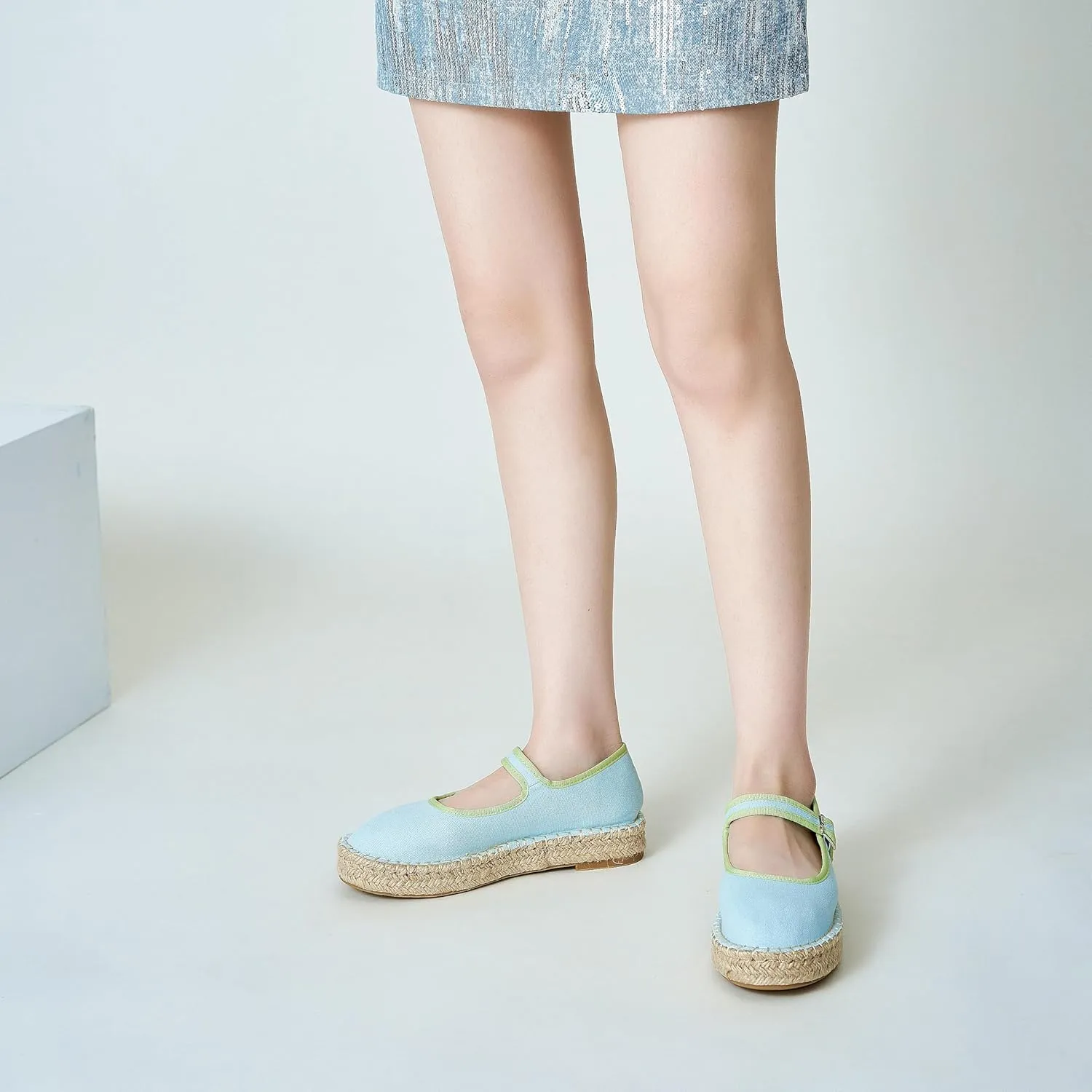 Women's Mary Jane Espadrilles Woven Espadrille Outsole Canvas Summer Flats
