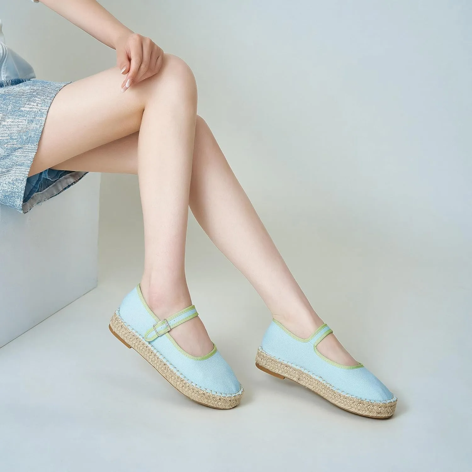 Women's Mary Jane Espadrilles Woven Espadrille Outsole Canvas Summer Flats