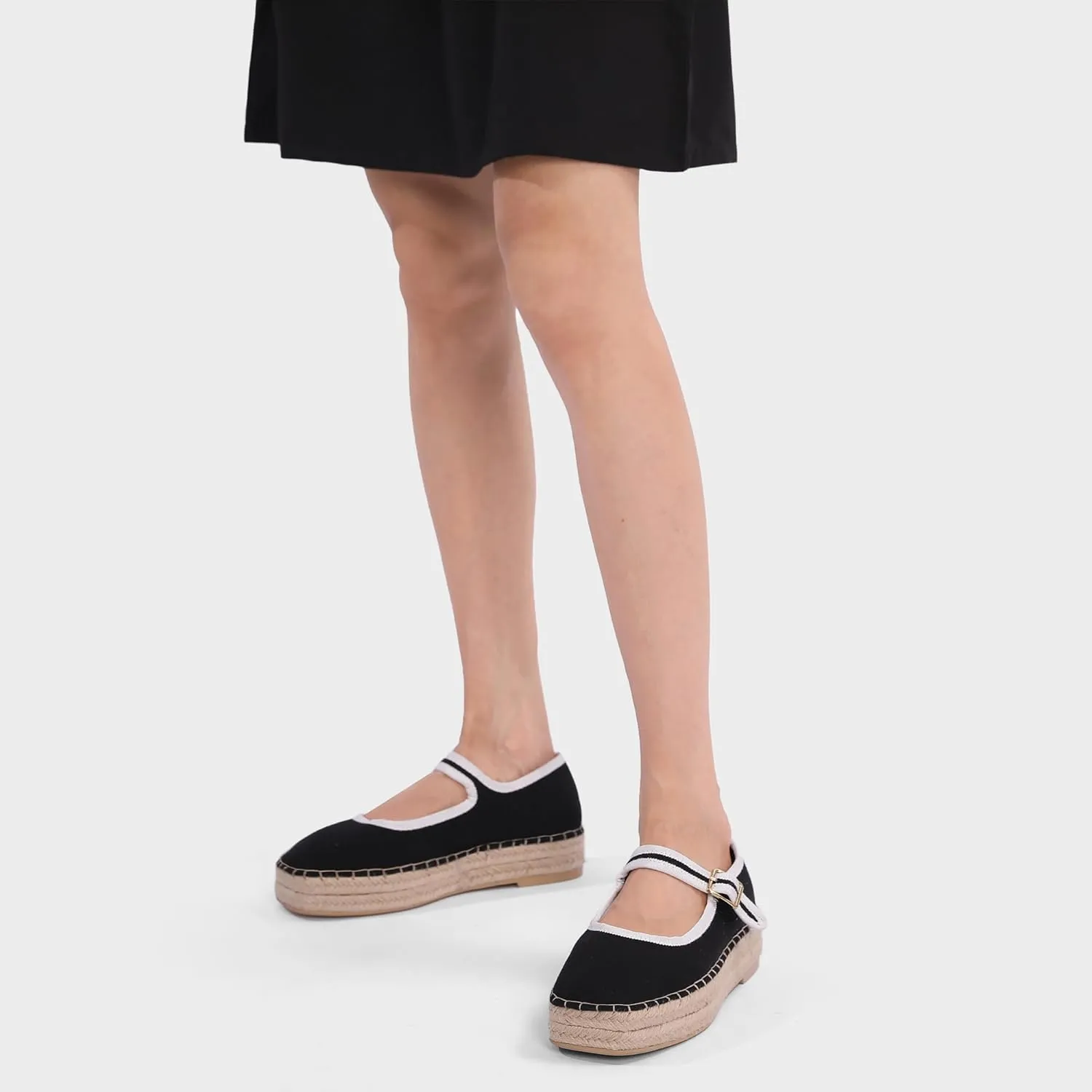 Women's Mary Jane Woven Espadrilles Ballet Flats for Women Outsole Canvas Summer Ballerina Flats.