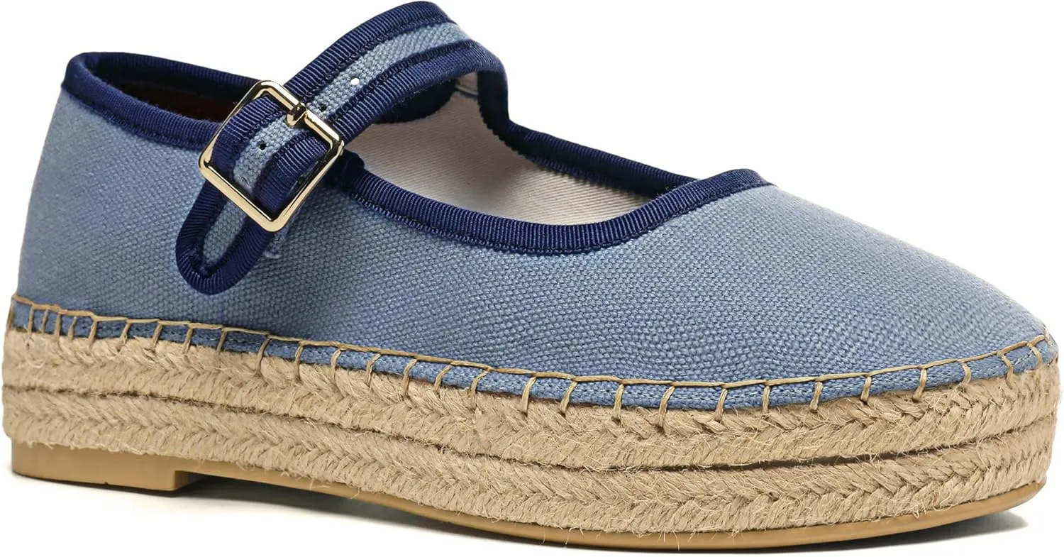 Women's Mary Jane Woven Espadrilles Ballet Flats for Women Outsole Canvas Summer Ballerina Flats.