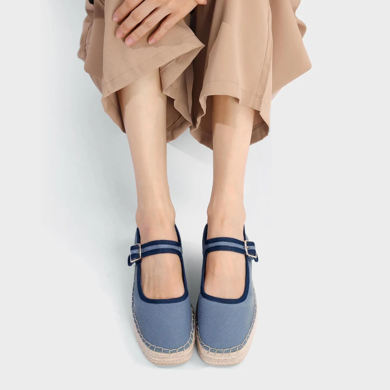 Women's Mary Jane Woven Espadrilles Ballet Flats for Women Outsole Canvas Summer Ballerina Flats.