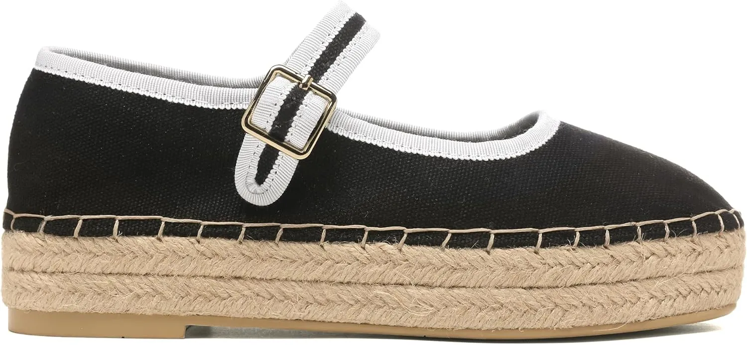 Women's Mary Jane Woven Espadrilles Ballet Flats for Women Outsole Canvas Summer Ballerina Flats.